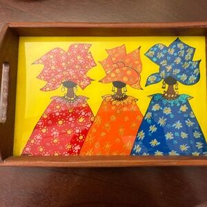 Colorful African Women Decorative Tray - Red Orange Blue